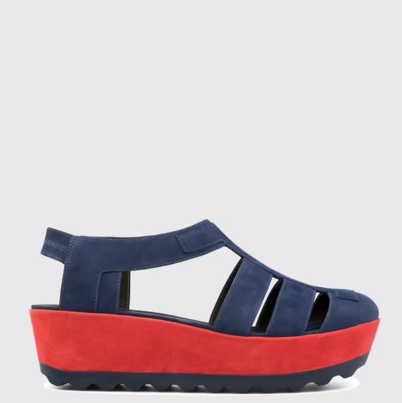 Camper | Laika Red Blue Nubuck Leather Platform Sandals Size EU 38 | US 7.5 - Picture 2 of 15